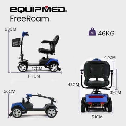 EQUIPMED FreeRoam Mid-Sized Foldable Electric Motorised Mobility Scooter - Blue - Image 17