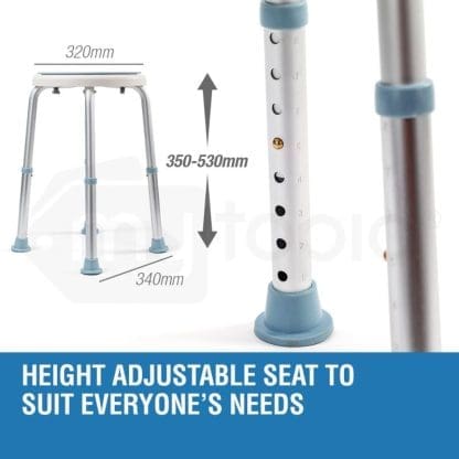 EQUIPMED Shower Chair Stool with Adjustable Swivel Seat Bath Aid Aluminium - Image 7