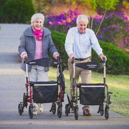 EQUIPMED 2-in-1 Aluminium Rollator and Transit Wheelchair, for Seniors Elderly, Red - Image 5