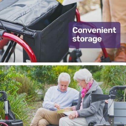 EQUIPMED 2-in-1 Aluminium Rollator and Transit Wheelchair, for Seniors Elderly, Red - Image 12