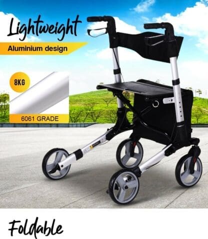 EQUIPMED Rollator Walking Frame Walker Foldable Seat Mobility Aid Aluminium - Image 4