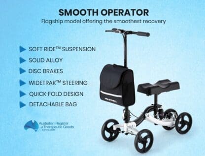 EQUIPMED Premium Knee Walker Scooter, WideTrak steering, Suspension, Disc Brakes, Silver - Image 5
