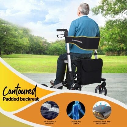 EQUIPMED Rollator Walking Frame Walker Foldable Seat Mobility Aid Aluminium - Image 6