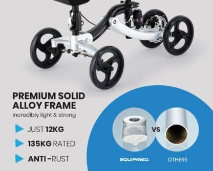EQUIPMED Premium Knee Walker Scooter, WideTrak steering, Suspension, Disc Brakes, Silver - Image 7