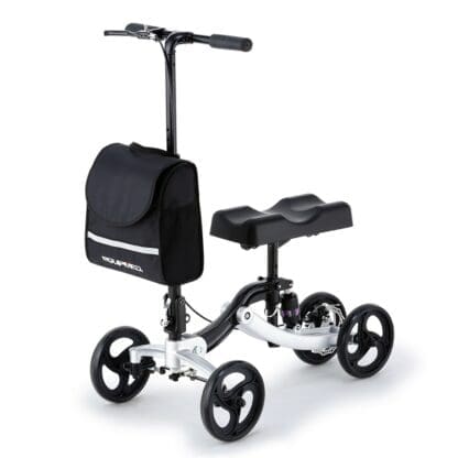 EQUIPMED Premium Knee Walker Scooter, WideTrak steering, Suspension, Disc Brakes, Silver