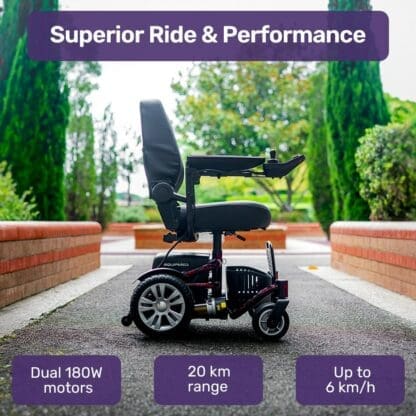 EQUIPMED Heavy Duty Electric Wheelchair, Up to 20km Range, Ultra-Comfortable, Safe Stable Non-Slip Anti-Roll Back Power Chair, Red - Image 4