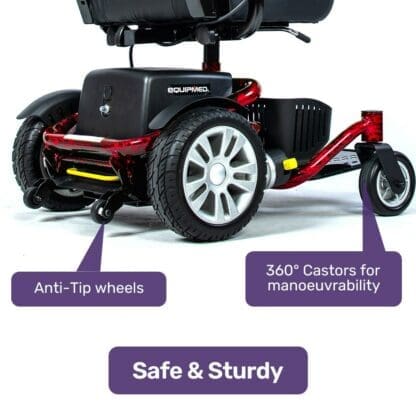 EQUIPMED Heavy Duty Electric Wheelchair, Up to 20km Range, Ultra-Comfortable, Safe Stable Non-Slip Anti-Roll Back Power Chair, Red - Image 11
