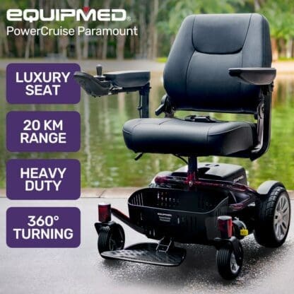 EQUIPMED Heavy Duty Electric Wheelchair, Up to 20km Range, Ultra-Comfortable, Safe Stable Non-Slip Anti-Roll Back Power Chair, Red - Image 3