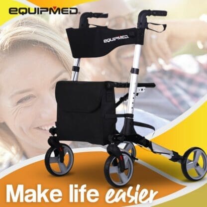 EQUIPMED Rollator Walking Frame Walker Foldable Seat Mobility Aid Aluminium - Image 2