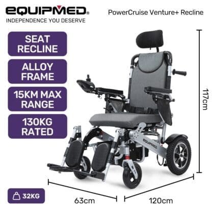 EQUIPMED Power Electric Wheelchair, Folding, ARTG Certified, Recline Adjustment, Headrest, Aluminium Frame, Lithium Battery, Folding - Image 10