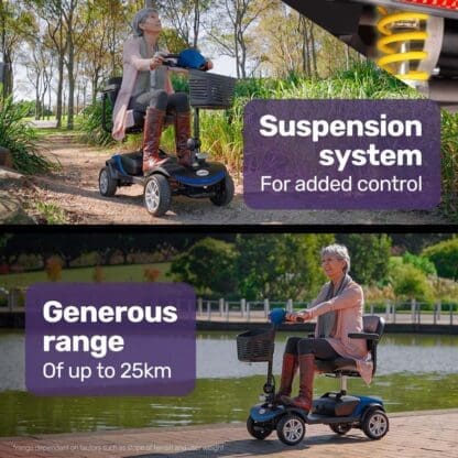 EQUIPMED FreeRoam Mid-Sized Foldable Electric Motorised Mobility Scooter - Blue - Image 9