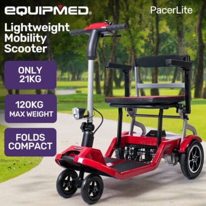 EQUIPMED Ultra-Lightweight Folding Electric Mobility Scooter, 19kg with Battery Removed, 120kg Capacity, Long Range, Brushless Motor, Portable, Red - Image 2