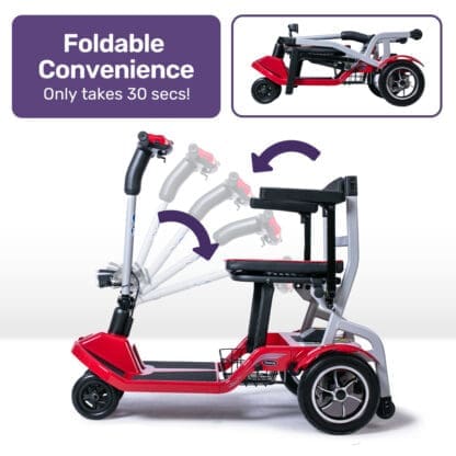 EQUIPMED Ultra-Lightweight Folding Electric Mobility Scooter, 19kg with Battery Removed, 120kg Capacity, Long Range, Brushless Motor, Portable, Red - Image 3