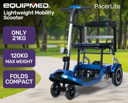 EQUIPMED Ultra-Lightweight Folding Electric Mobility Scooter, 19kg with Battery Removed, 120kg Capacity, Long Range, Brushless Motor, Portable, Blue - Image 2