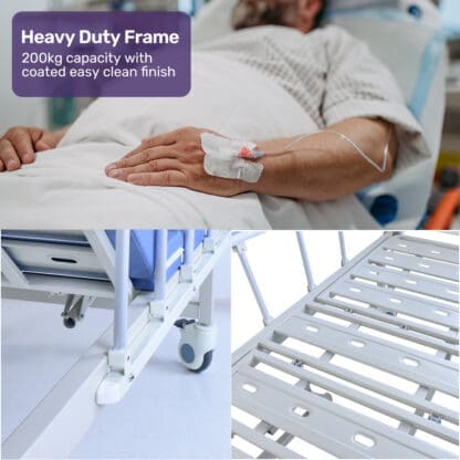 EQUIPMED Medical Bed, w/ Mattress & Over Bed Table, Easy Manual Back and Leg Incline Adjustable, IV Pole, Home Aged Care or ICU Hospital - Image 2