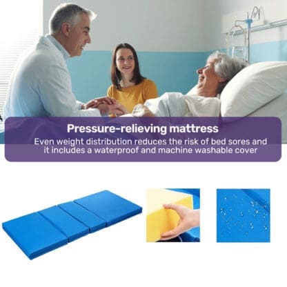 EQUIPMED Medical Bed, w/ Mattress & Over Bed Table, Easy Manual Back and Leg Incline Adjustable, IV Pole, Home Aged Care or ICU Hospital - Image 3