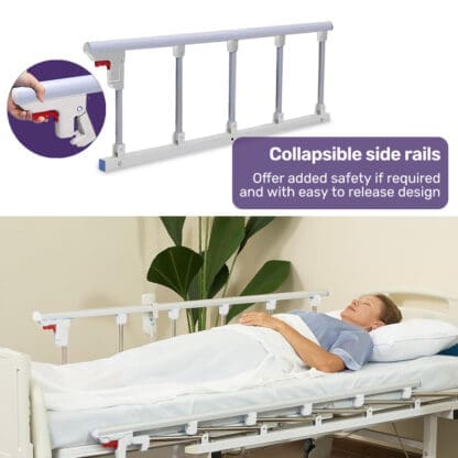 EQUIPMED Medical Bed, w/ Mattress & Over Bed Table, Easy Manual Back and Leg Incline Adjustable, IV Pole, Home Aged Care or ICU Hospital - Image 5