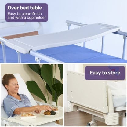 EQUIPMED Medical Bed, w/ Mattress & Over Bed Table, Easy Manual Back and Leg Incline Adjustable, IV Pole, Home Aged Care or ICU Hospital - Image 6