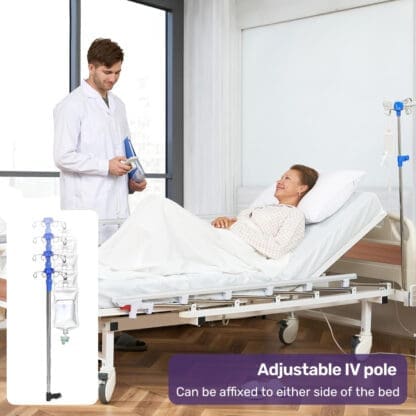 EQUIPMED Medical Bed, w/ Mattress & Over Bed Table, Easy Manual Back and Leg Incline Adjustable, IV Pole, Home Aged Care or ICU Hospital - Image 7