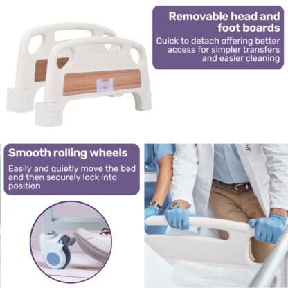 EQUIPMED Medical Bed, w/ Mattress & Over Bed Table, Easy Manual Back and Leg Incline Adjustable, IV Pole, Home Aged Care or ICU Hospital - Image 8