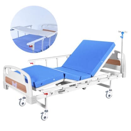 EQUIPMED Medical Bed, w/ Mattress & Over Bed Table, Easy Manual Back and Leg Incline Adjustable, IV Pole, Home Aged Care or ICU Hospital - Image 10